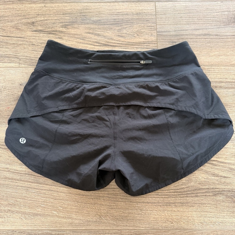Lululemon Speed Up Short Long 4" Black Lined Pockets Drawstring, Sz 4 - LW7AYMT - Picture 2 of 5